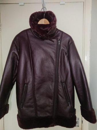 Image 1 of Ladies Dark Burgundy M&S Biker Jacket Size 14
