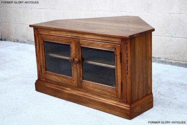 Image 3 of AN ERCOL GOLDEN DAWN ELM CORNER TV CABINET STAND TABLE UNIT