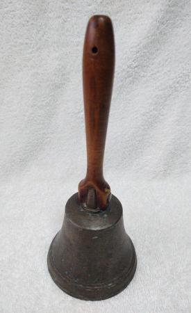 Image 2 of A Small Brass Or Bronze Bell With Hardwood Handle
