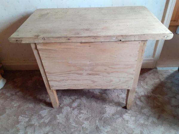 Image 3 of Pine Antique Kitchen Side Table With 2 Large Front Drawers