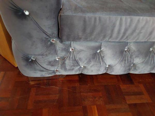 Image 3 of Chesterfield Diamanté crushed velvet sofa light grey.