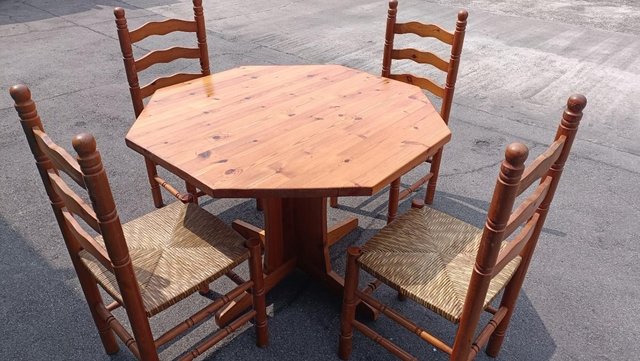 Image 3 of Solid Pine Octagonal Table and Chairs