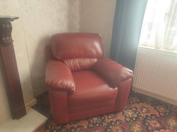 Image 3 of Red Leather Sofa and Armchair