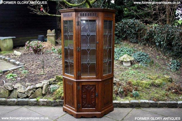Image 16 of OLD CHARM LIGHT OAK CANTED DISPLAY CABINET CUPBOARD DRESSER