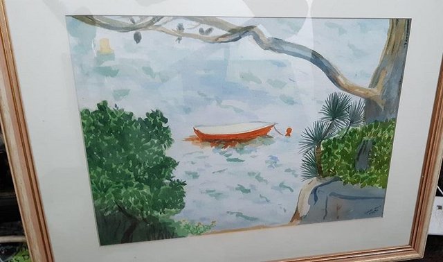 Preview of the first image of Original signed Watercolour Painting boat on a river.