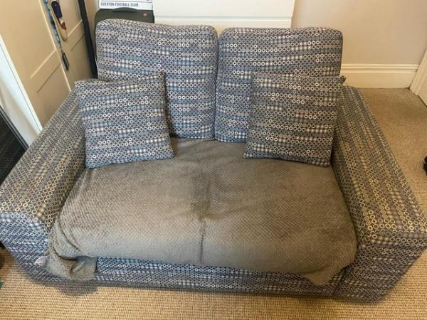 Image 1 of 2 Seater Sofa ,Unique Style Blue & White Circle 2 Cushions
