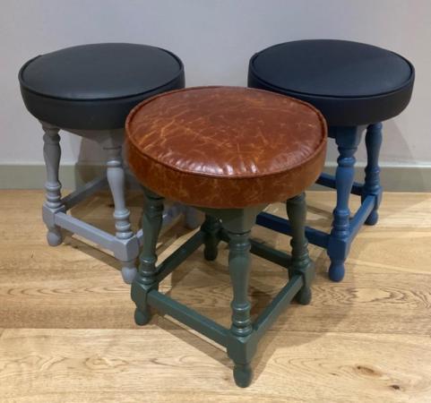Image 1 of Vintage Wooden Pub Stool - Leather Upholstery