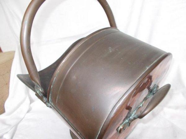 Image 7 of Old copper coal log bucket scuttle, nice original patina (E)