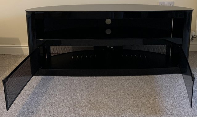 Preview of the first image of TV stand, black glass, Affinity range (John Lewis).