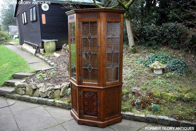 Image 25 of OLD CHARM LIGHT OAK CANTED DISPLAY CABINET CUPBOARD DRESSER
