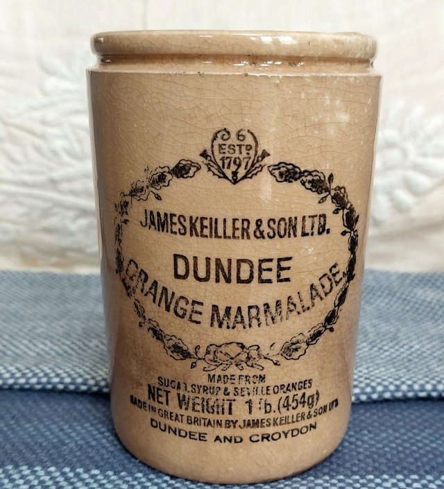 Preview of the first image of Rare James Keiller vintage orange marmalade pot.