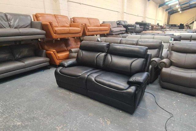 Image 12 of La-z-boy Raleigh black leather recliner 3 seater sofa