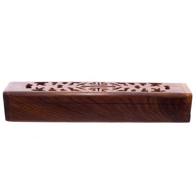 Preview of the first image of Decorative Sheesham Wood Carved Incense Box. Free postage.