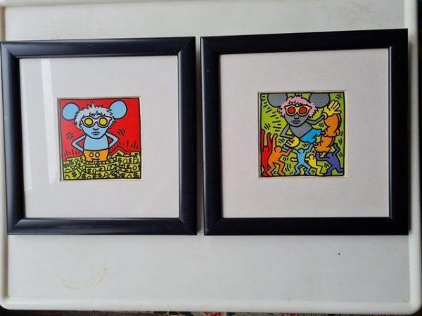 Image 2 of Pair of framed 'Andy Mouse' prints by Keith Haring