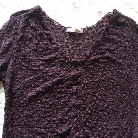 Image 4 of Pretty Chocolate Stretch Lace Flounce Sleeve Top, size 18
