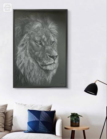 Image 2 of Artwork - Lion drawing original 1of1 black and white.