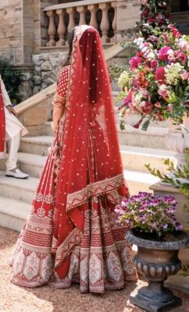 Image 3 of Stylish Red Silk Bridal Lehenga
