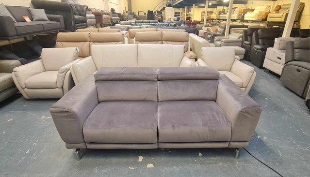Image 5 of New Sienna grey fabric electric recliner 3 seater sofa