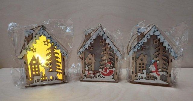 Image 10 of Set of 3 Hanging Christmas Wooden House with LED Warm Lights