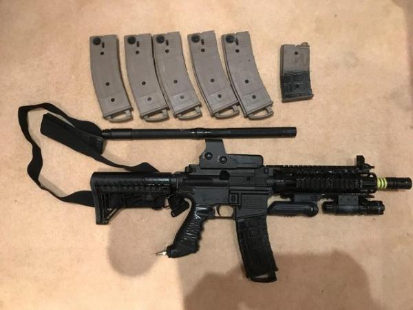 Image 1 of Tippman mag fed paintball marker with 5 mags and accessories