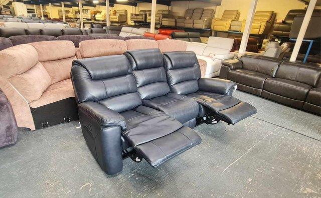 Image 7 of La-z-boy Staten midnight blue leather electric 3 seater sofa