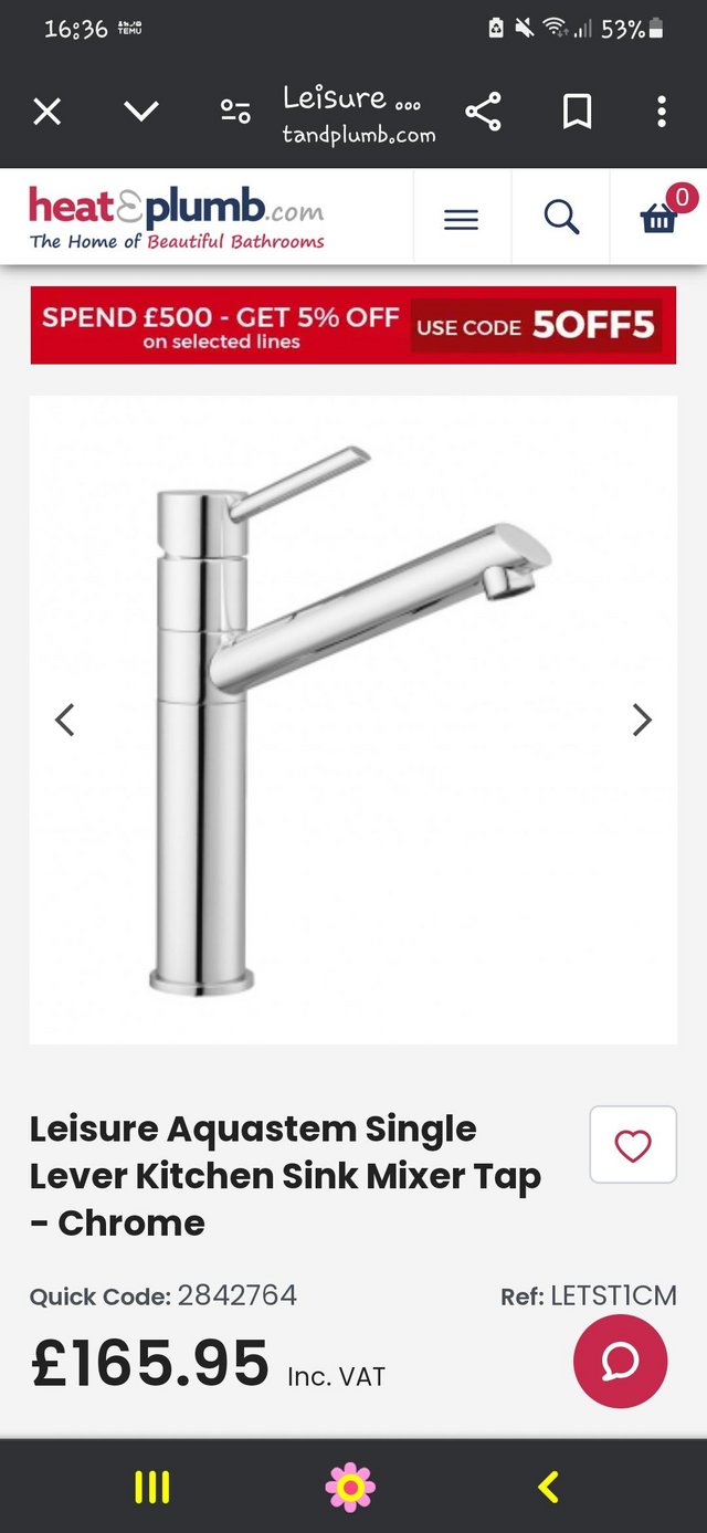 Preview of the first image of Aquastem Single Lever Chrome Tap.