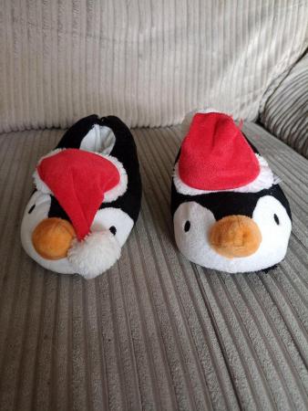 Image 1 of Kids penguin Christmas slippers
