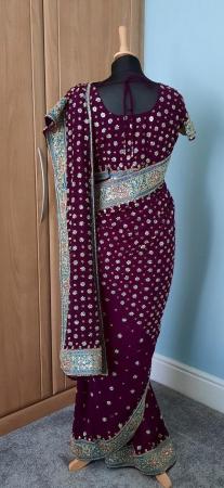 Image 1 of Deep purple with silver embroidery and sequins saree