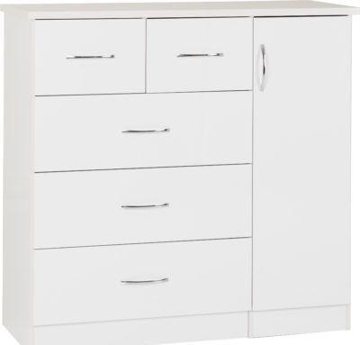Preview of the first image of NEVADA 5 DRAWER LOW WARDROBE IN WHITE GLOSS.