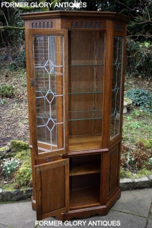 Image 30 of OLD CHARM LIGHT OAK CANTED CHINA DISPLAY CABINET STAND UNIT
