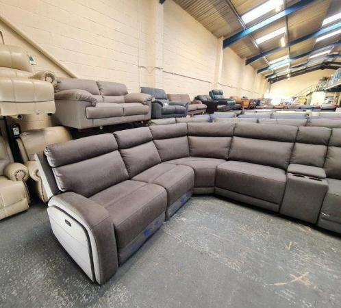 Image 3 of Paisley grey fabric electric recliner large corner sofa