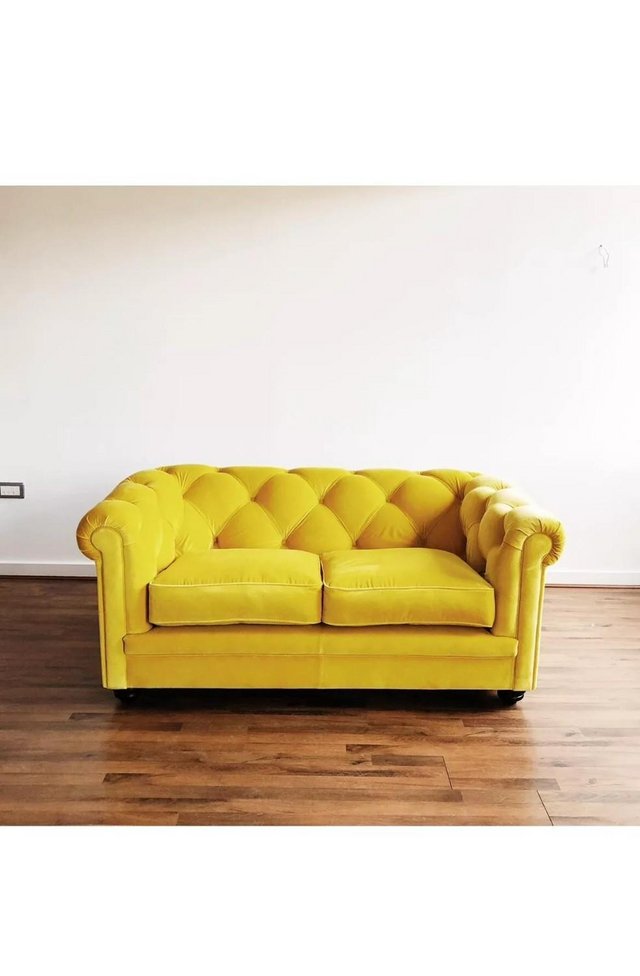 Preview of the first image of Yellow Velvet Chesterfield Sofa - Two Seater.