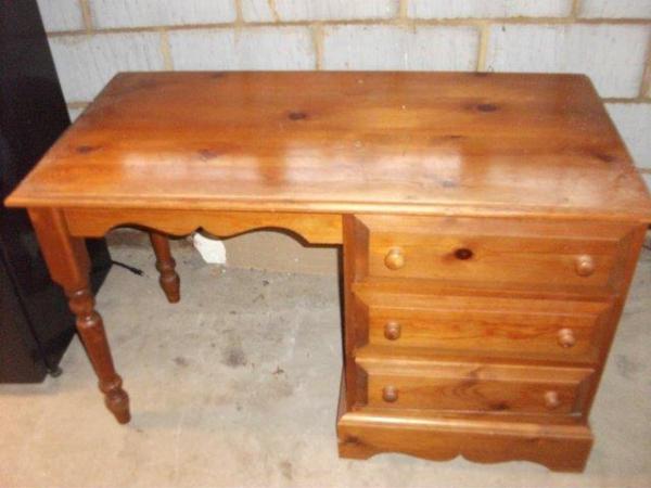Image 1 of Solid Pine Desk. Good condition. Three drawers.