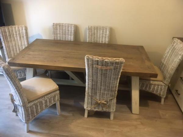 Image 1 of Solid wood dining table for 6 with 6 chairs and extensions