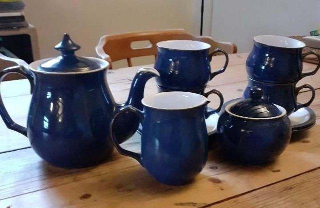 Preview of the first image of DENBY tea set. Imperial Blue. Four piece setting.