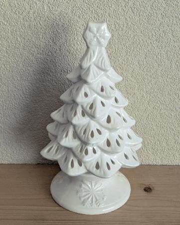 Image 1 of Lovely Ceramic White Christmas Tree Tealight Holder