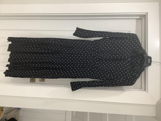 Preview of the first image of Black and white polka dot long Topshop dress size 12.