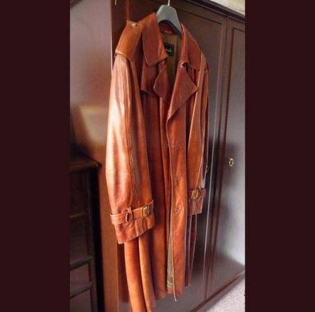Image 2 of Leather Trench Coat, men’s size 42, full length.