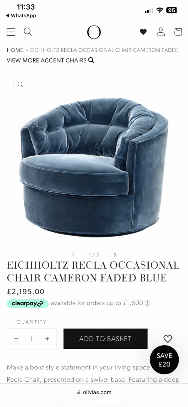 Preview of the first image of Crushed Blue Velvet Swivel Armchair.