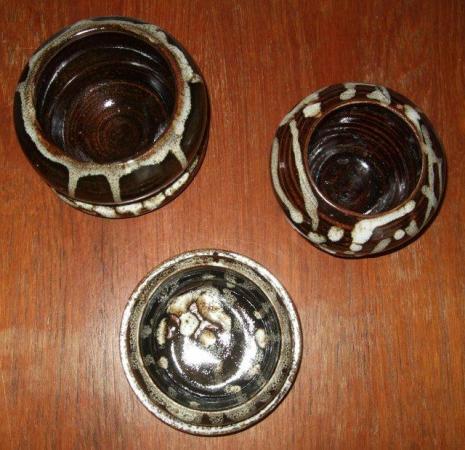 Image 3 of Handmade Glazed Brown Pottery Dishes - Qty 3