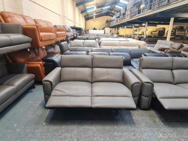 Image 2 of Samson grey leather electric recliner 2 x 2 seater sofas