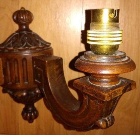 Image 2 of ANTIQUE Wall Lights 4 Ornate Mahogany Wood Brass Pieces