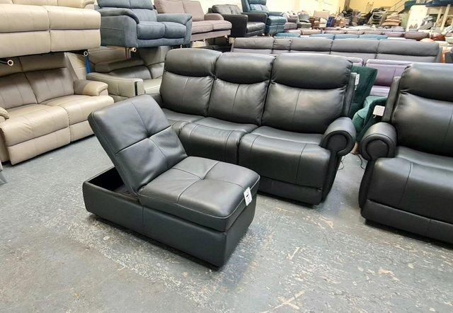 Image 11 of Benton dark grey electric 3 seater sofa, armchair and puffee
