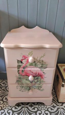 Image 2 of Bespoke pink flamingo small chest with 3 drawers.