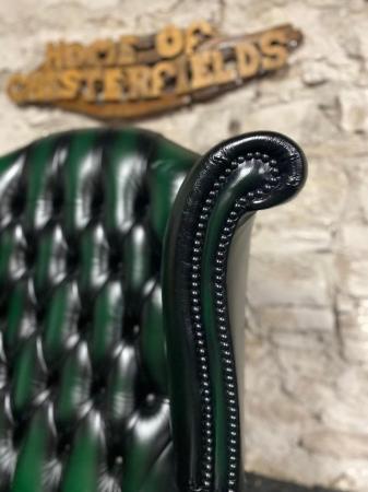 Image 9 of Queen Anne Wingbacked Armchair Green Leather