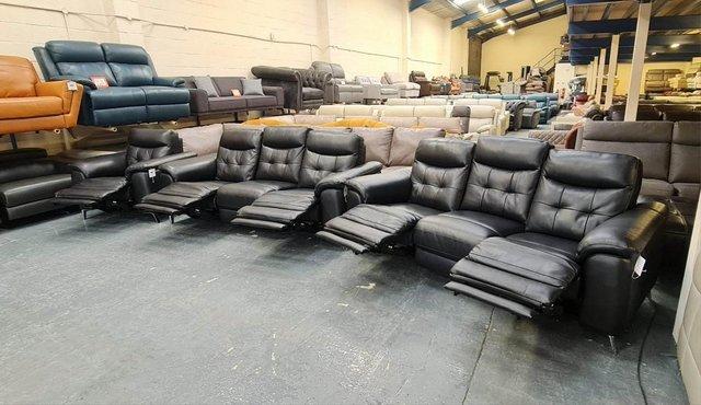 Image 7 of La-z-boy black leather electric 3 seater sofas and chair