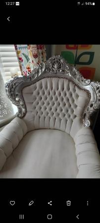 Image 3 of FRENCH ROCCO STYLE ORNATE CHAIR FAUX LEATHER USED