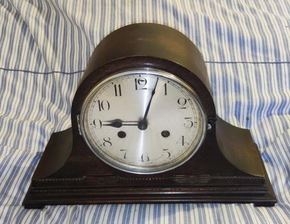 Image 3 of OLD WIND UP CLOCK COMPLETE WITH KEY AND PENDULUM