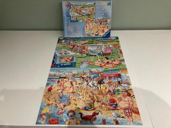 Image 1 of Ravensburger 2 x 500 piece jigsaws titled On Holiday.