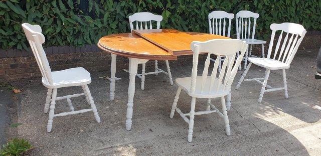 Image 3 of Farmhouse style extendable round dining table